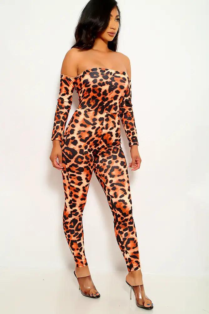 Leopard Print Off The Shoulder Jumpsuit - AMIClubwear