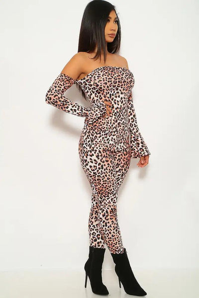 Leopard Print Off The Shoulder Jumpsuit - AMIClubwear