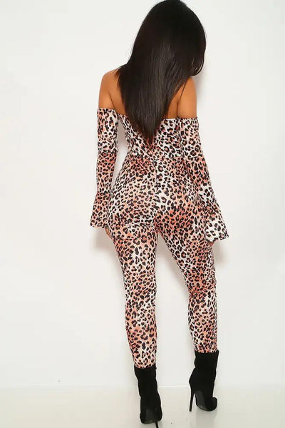 Leopard Print Off The Shoulder Jumpsuit - AMIClubwear