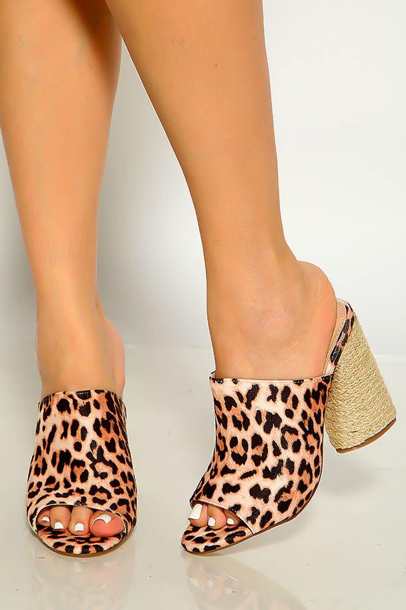 Leopard Print Open Toe Slip On High Heel Mules - AMIClubwear