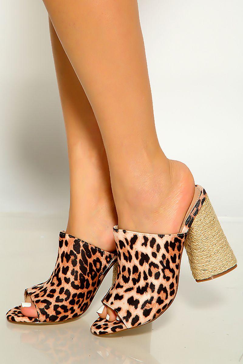 Leopard Print Open Toe Slip On High Heel Mules - AMIClubwear