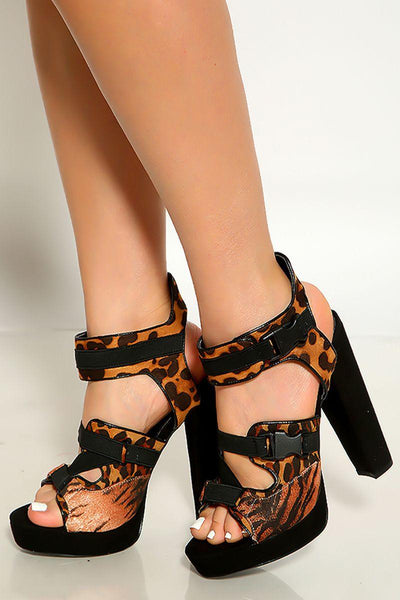 Leopard Print Peep Toe Chunky High Heels - AMIClubwear