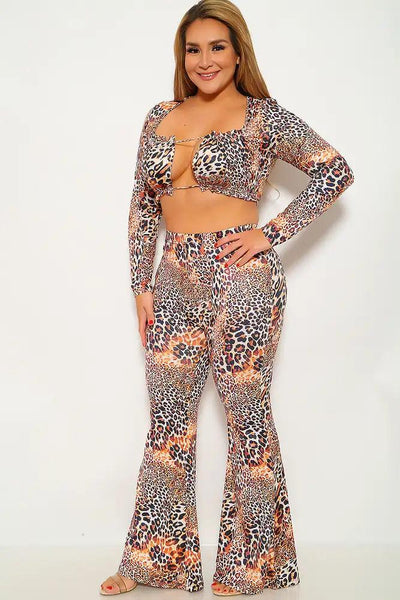 Leopard Print Plus Size Two Piece Outfit - AMIClubwear