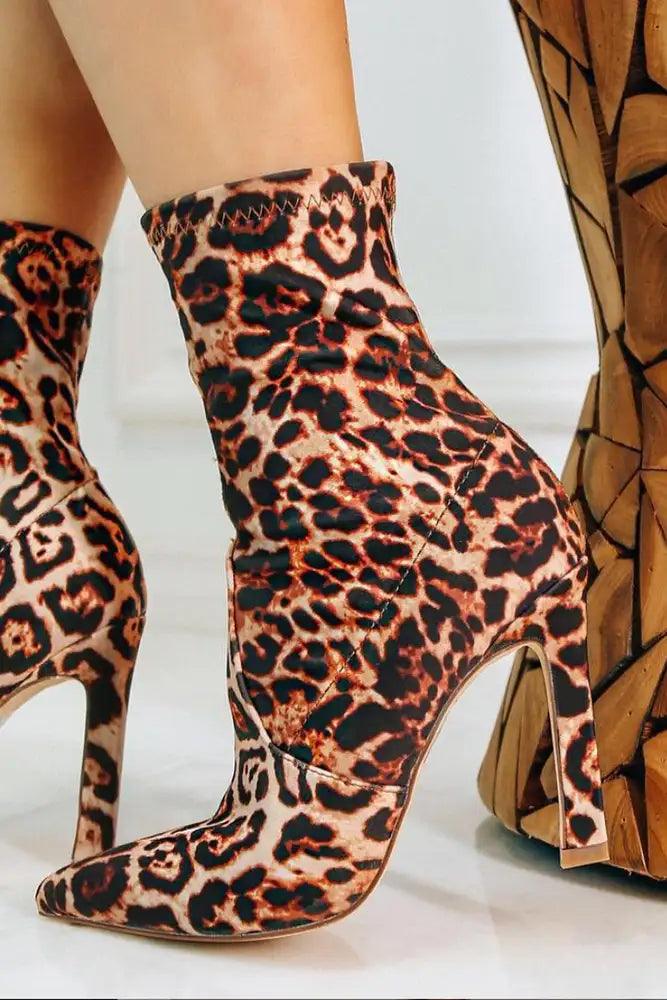Leopard Print Pointy Closed Toe Booties - AMIClubwear