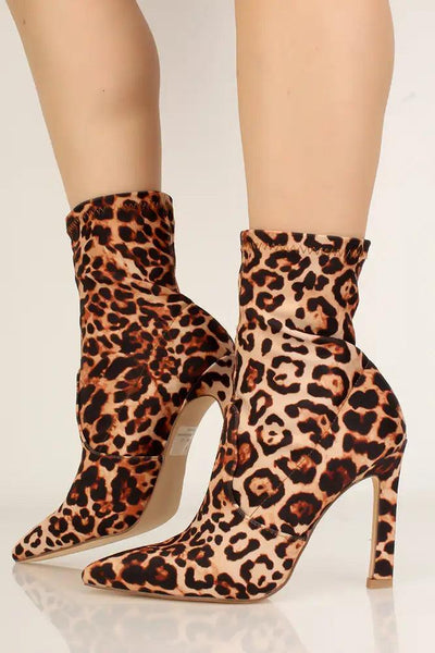 Leopard Print Pointy Closed Toe Booties - AMIClubwear