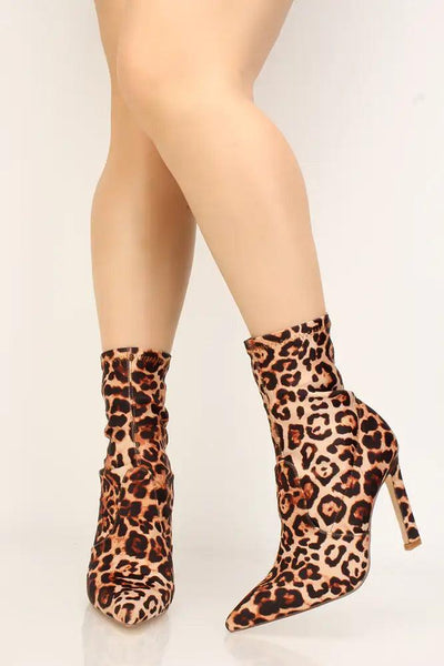 Leopard Print Pointy Closed Toe Booties - AMIClubwear