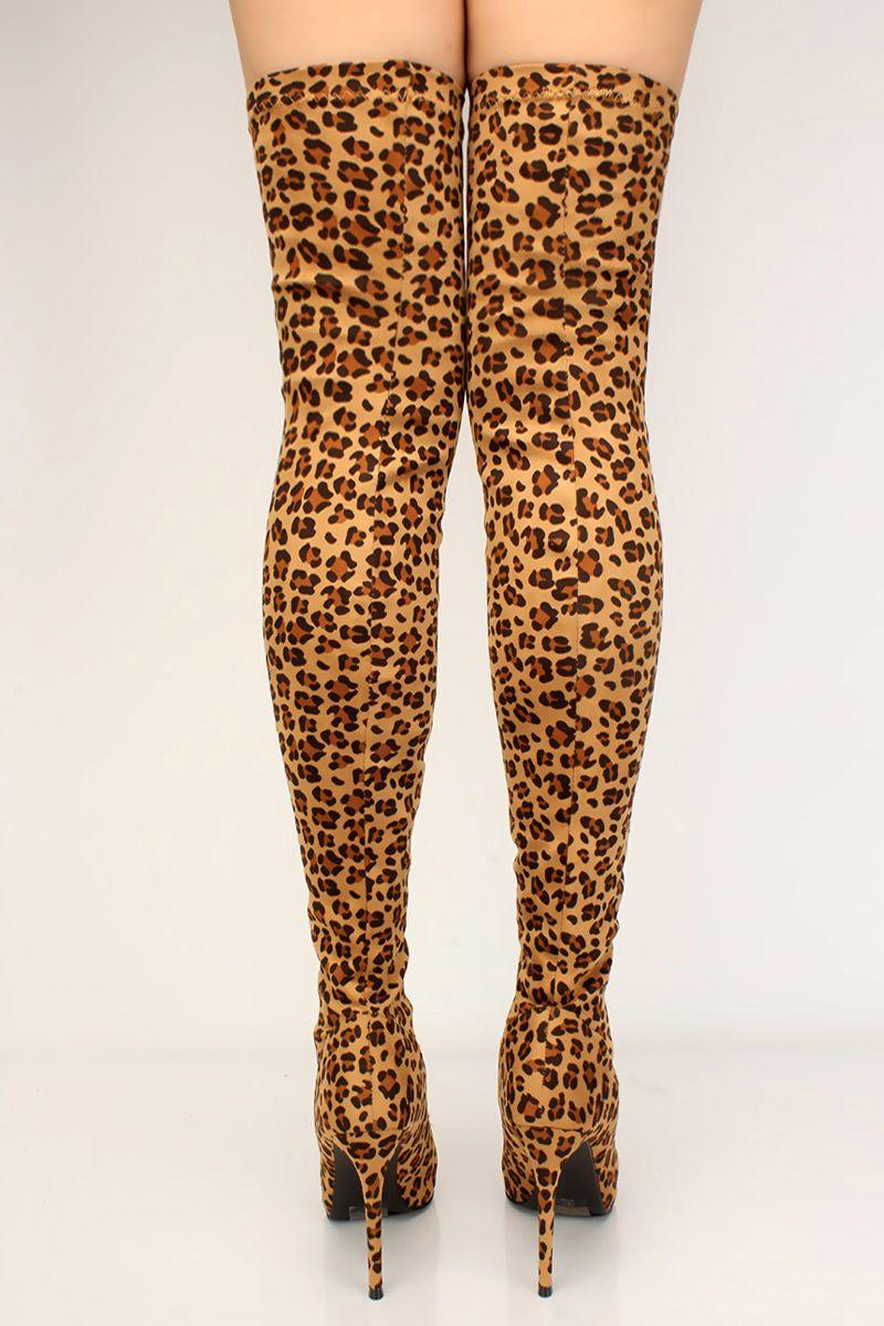 Leopard Print Pointy Toe High Heel Boots - AMIClubwear