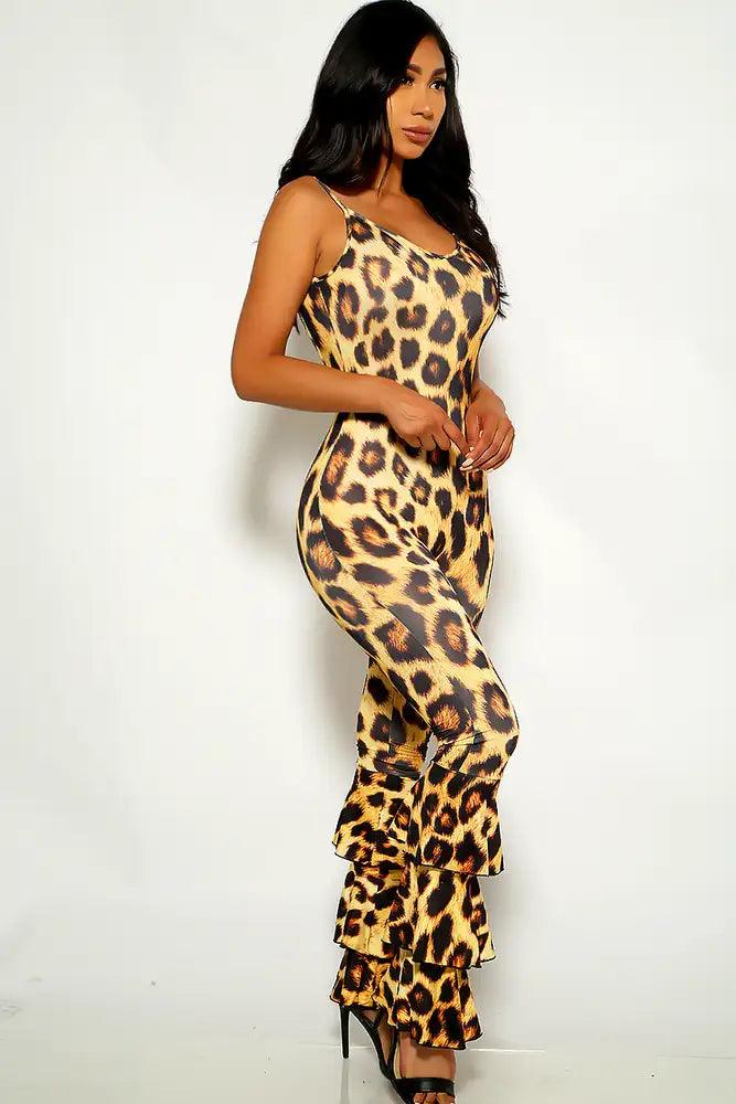 Leopard Print Ruffled Sleeveless Jumpsuit - AMIClubwear