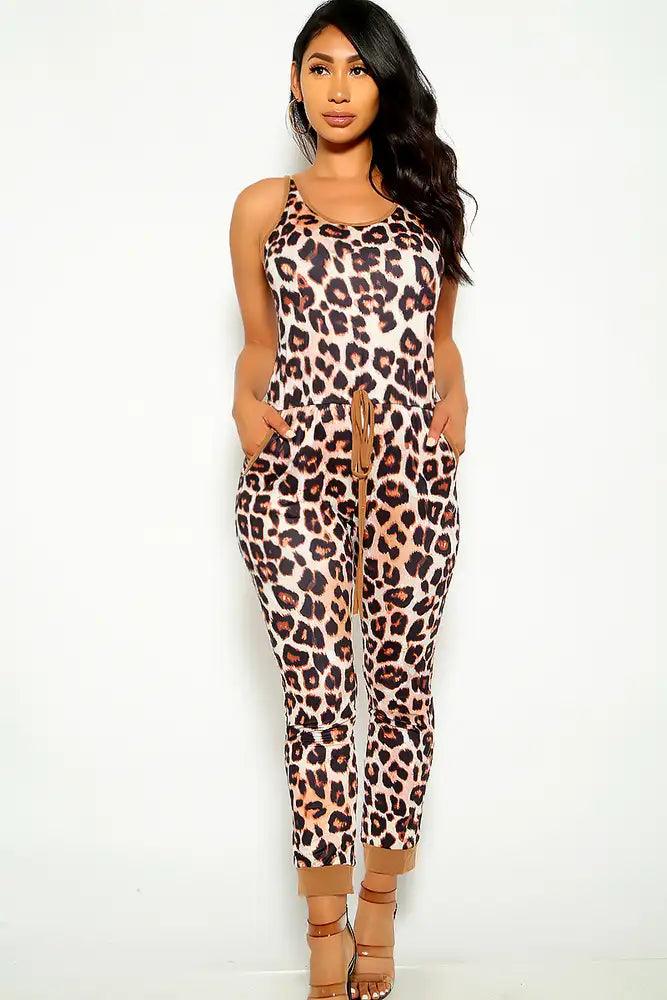 Leopard Print Sleeveless Casual Jumpsuit - AMIClubwear