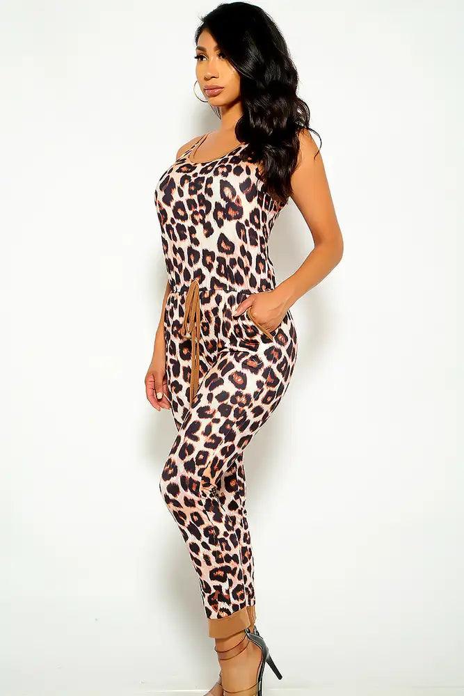 Leopard Print Sleeveless Casual Jumpsuit - AMIClubwear