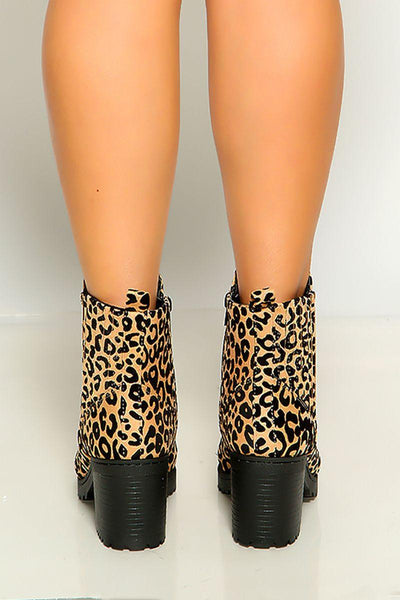 Leopard Print Slip On Rubber Sole Chunky Heel Boots - AMIClubwear