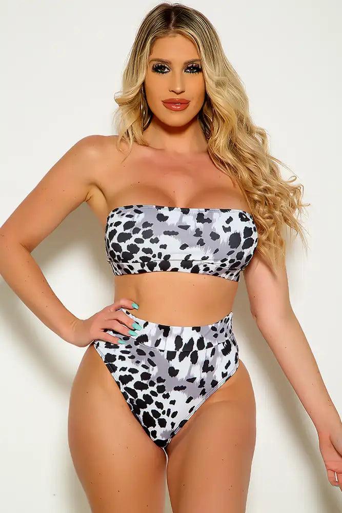 Leopard Print Strapless High Waist Two Piece Swimsuit - AMIClubwear