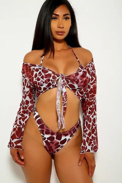 Leopard Print Three Piece Swimsuit - AMIClubwear