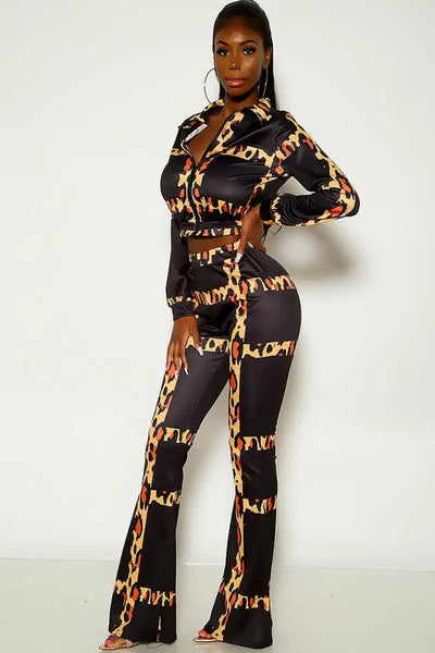 Leopard Print Zip Up Two Piece Outfit - AMIClubwear