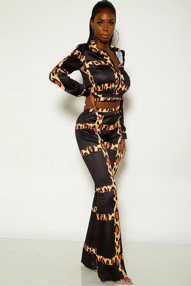 Leopard Print Zip Up Two Piece Outfit - AMIClubwear