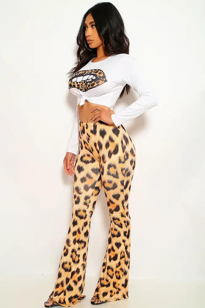 Leopard White Long Sleeve Two Piece Outfit - AMIClubwear