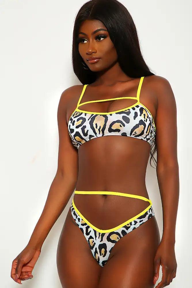 Leopard Yellow Animal Print Two Piece Swimsuit - AMIClubwear