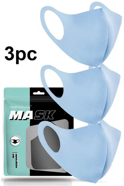 Light Blue Breathable Reusable Washable 3 Piece Face Mask - AMIClubwear