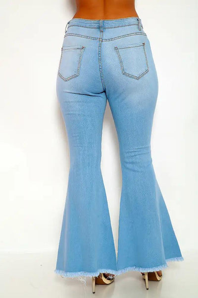 Light Blue Distressed Flared Jeans - AMIClubwear