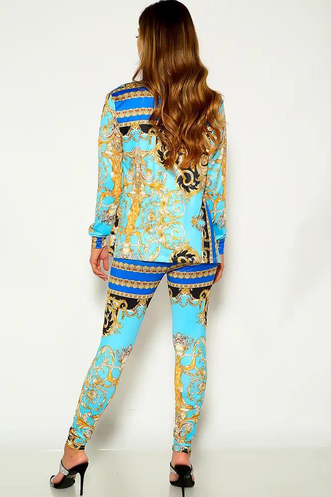 Light Blue Graphic Print Two Tone Three Piece Outfit - AMIClubwear