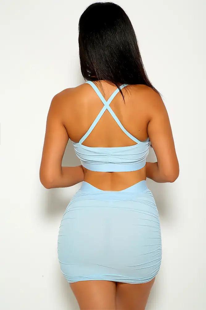 Light Blue Ruched Two Piece Dress - AMIClubwear