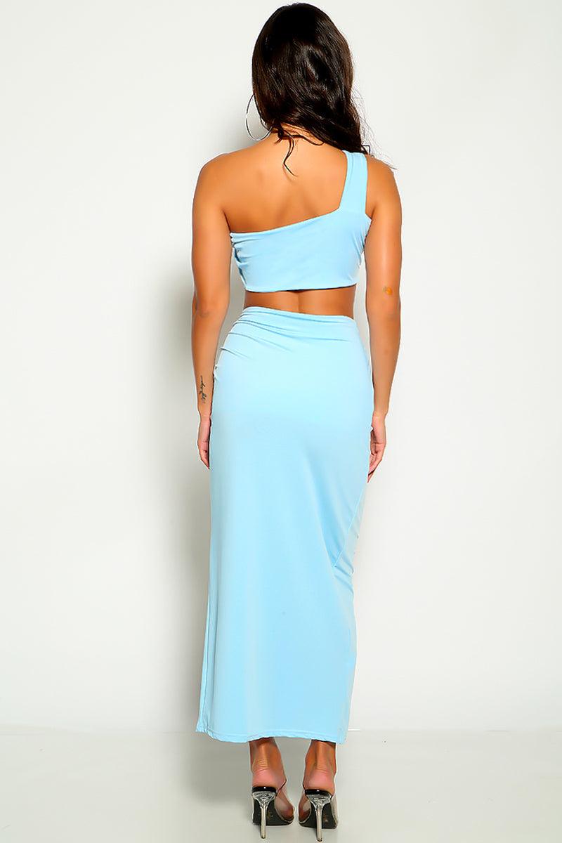 Light Blue Sleeveless Knotted Two Piece Sexy Dress - AMIClubwear