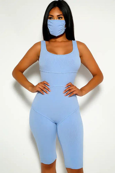 Light Blue Two Piece Face Mask Romper - AMIClubwear