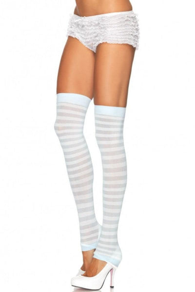 Light Blue White Opaque Striped Leg Warmers - AMIClubwear