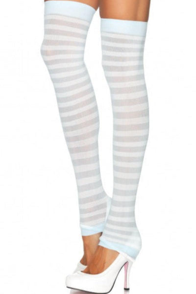 Light Blue White Opaque Striped Leg Warmers - AMIClubwear