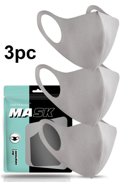 Light Grey Breathable Reusable Washable 3 Piece Face Mask - AMIClubwear