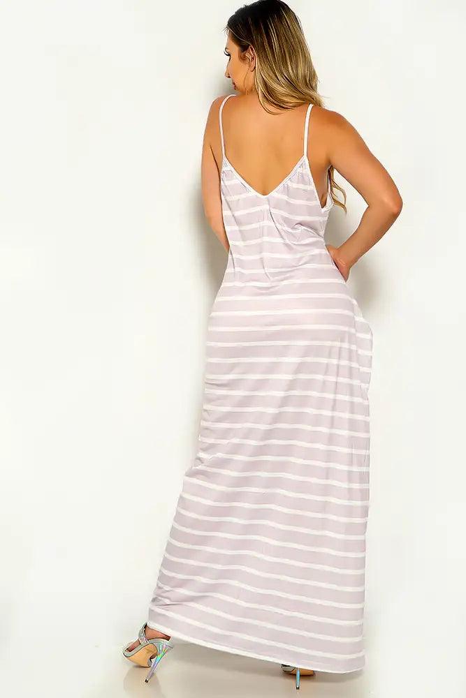 Light Grey Sleeveless Striped Maxi dress - AMIClubwear