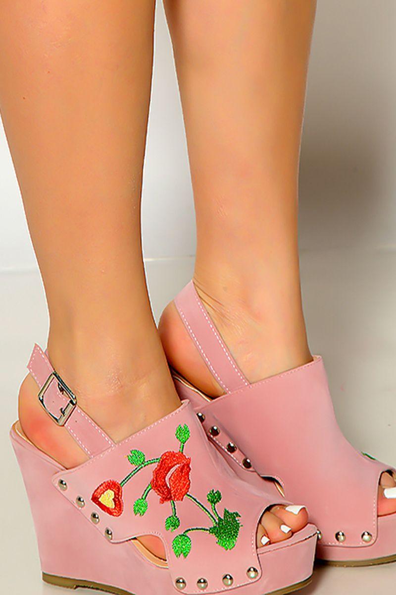 Light Pink Heart Faux Suede Wedges - AMIClubwear