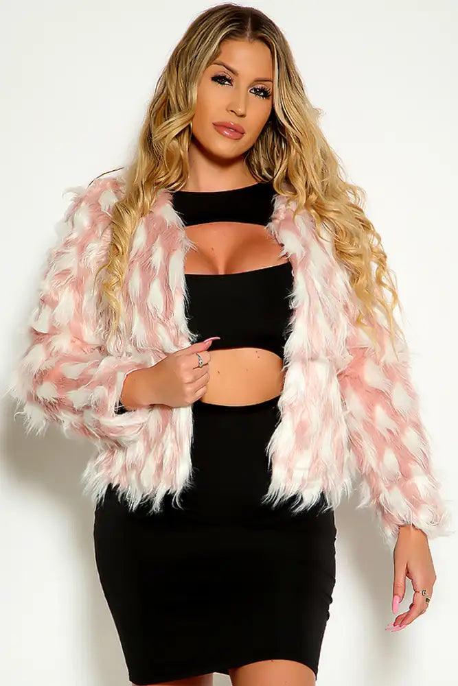 Light Pink Long Sleeve Shaggy Faux Fur Coat - AMIClubwear