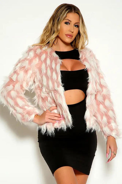 Light Pink Long Sleeve Shaggy Faux Fur Coat - AMIClubwear