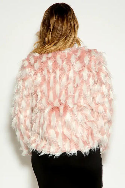 Light Pink Long Sleeve Shaggy Faux Fur Coat - AMIClubwear