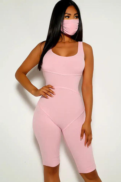 Light Pink Two Piece Face Mask Romper - AMIClubwear