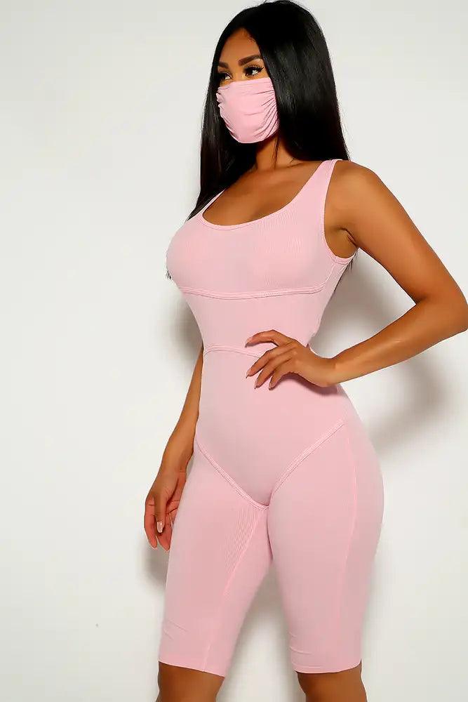 Light Pink Two Piece Face Mask Romper - AMIClubwear