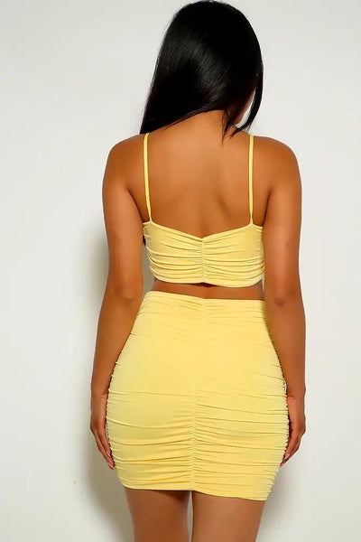 Light Yellow Ruched Sleeveless Two Piece Dress - AMIClubwear