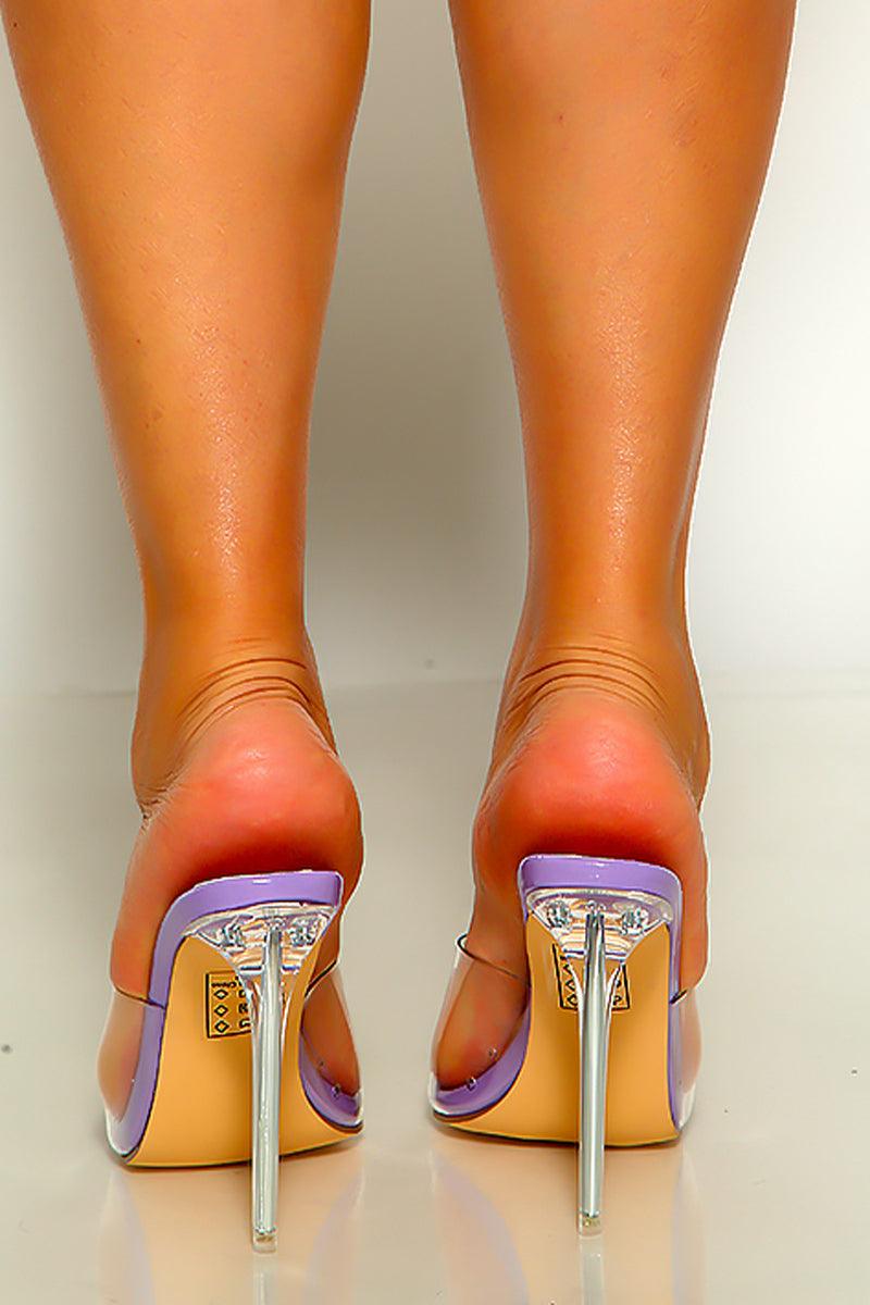 Lilac Clear Peep Toe Pointy Sole Slip On Heels - AMIClubwear