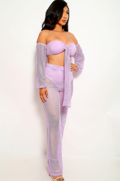 Lilac Netted Two Piece Outfit - AMIClubwear