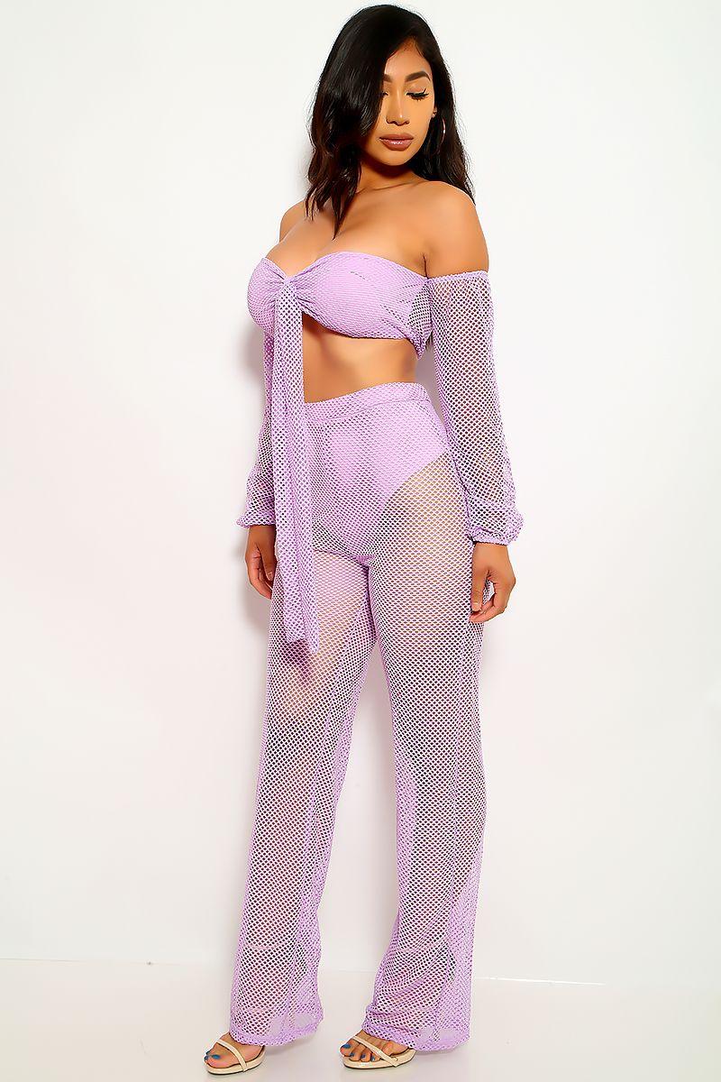 Lilac Netted Two Piece Outfit - AMIClubwear