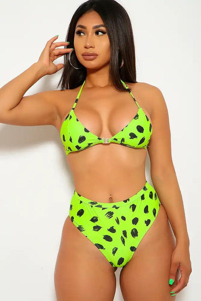 Lime Animal Print High Waist Bikini - AMIClubwear