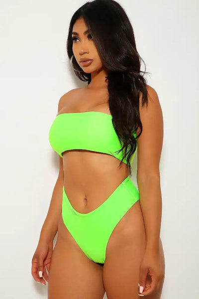 Lime Bandeau Two Piece Swimsuit - AMIClubwear