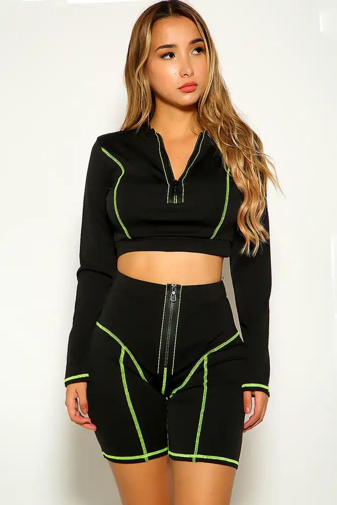 Lime Black Long Sleeve Two Piece Outfit - AMIClubwear