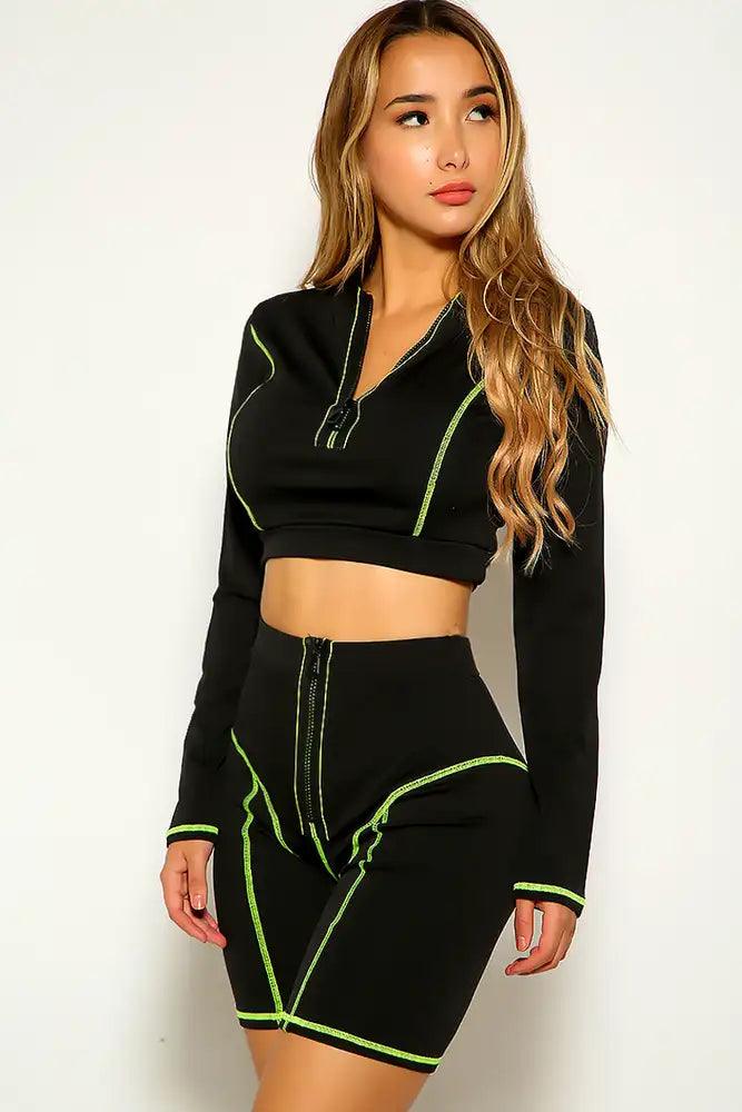 Lime Black Long Sleeve Two Piece Outfit - AMIClubwear