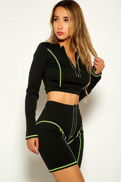 Lime Black Long Sleeve Two Piece Outfit - AMIClubwear