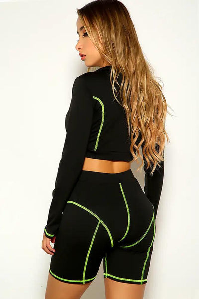 Lime Black Long Sleeve Two Piece Outfit - AMIClubwear