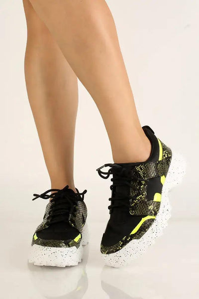 Lime Black Snake Print Casual Sneakers - AMIClubwear