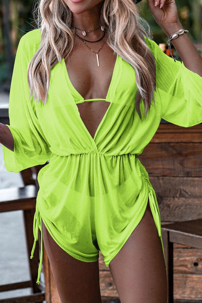 Lime Cheeky Coverup Romper Three Piece Swimsuit - AMIClubwear