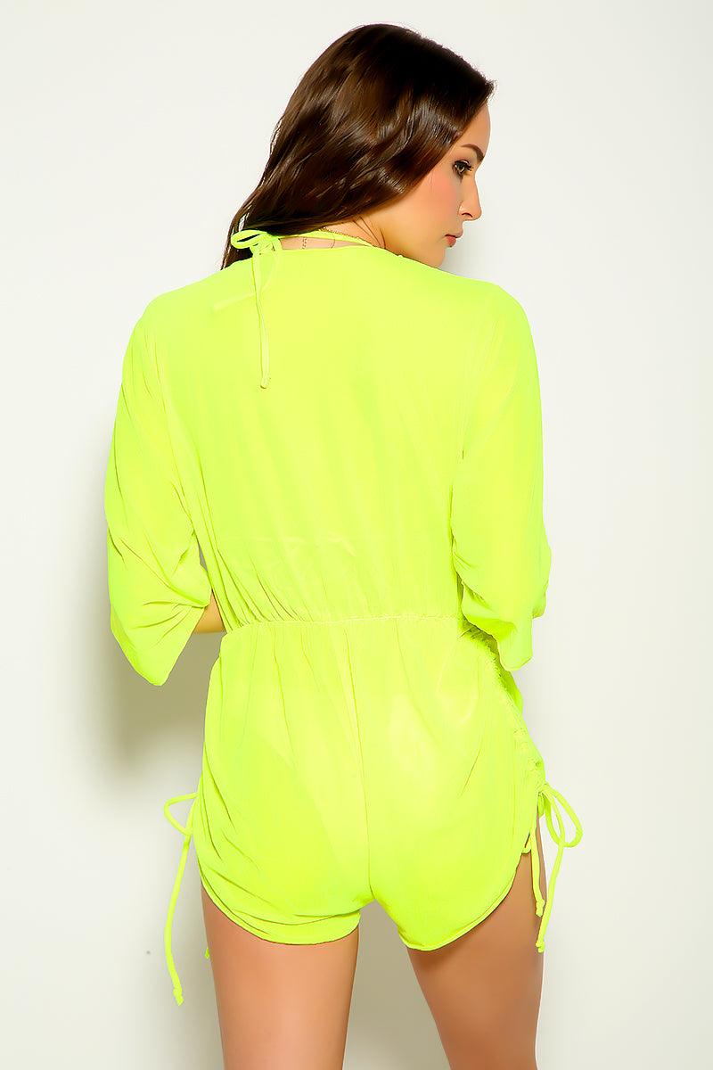 Lime Cheeky Coverup Romper Three Piece Swimsuit - AMIClubwear